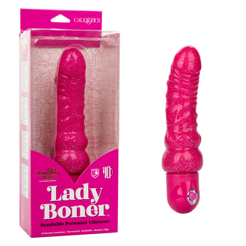Naughty Bits Lady Boner Bendable Personal Vibrator Pink Glitter 10 Function Waterproof Vibrators