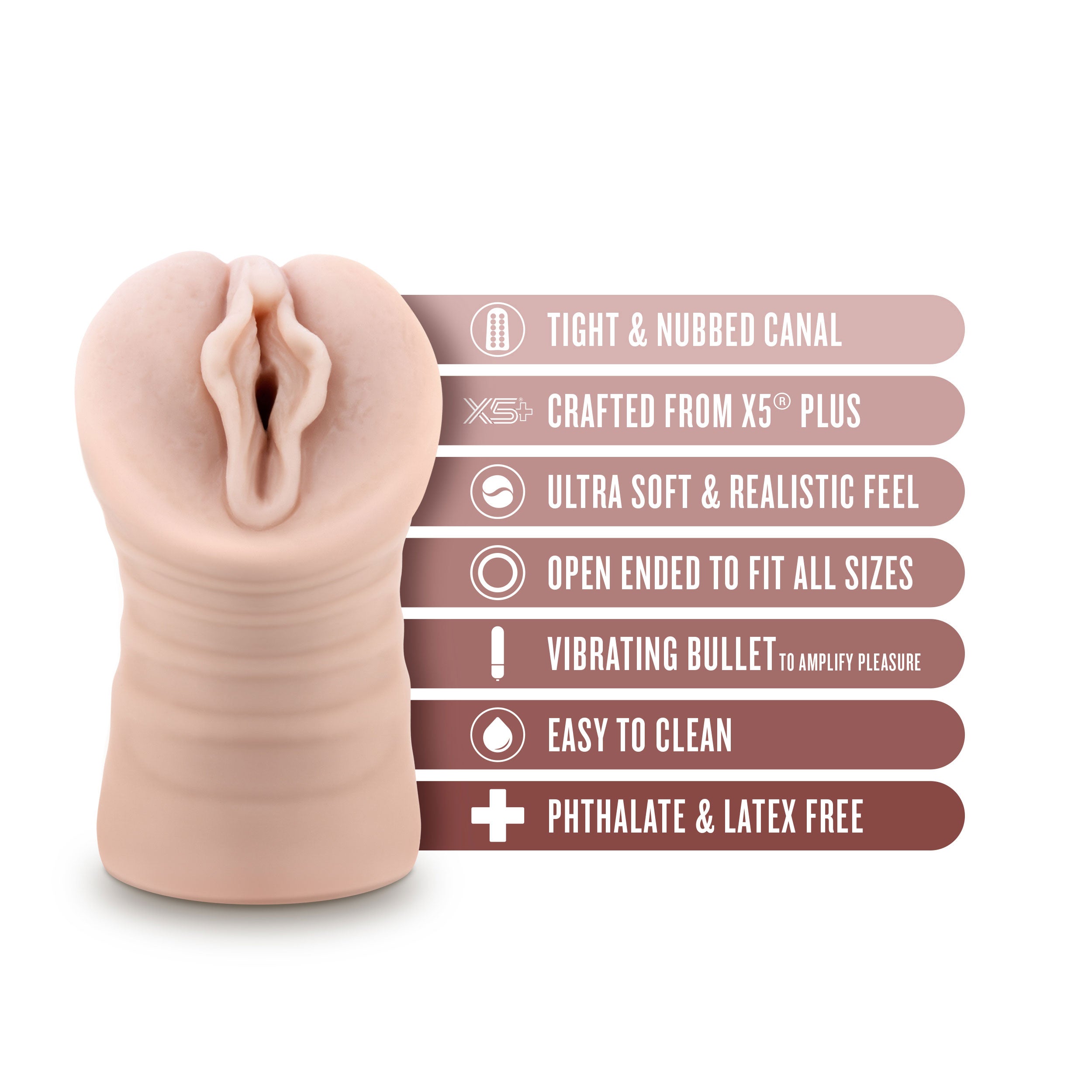 Destini Vibrating Male Stroker Beige by Blush Ultra-Soft Material > Sex Toys For Men > Masturbators > Vibrating