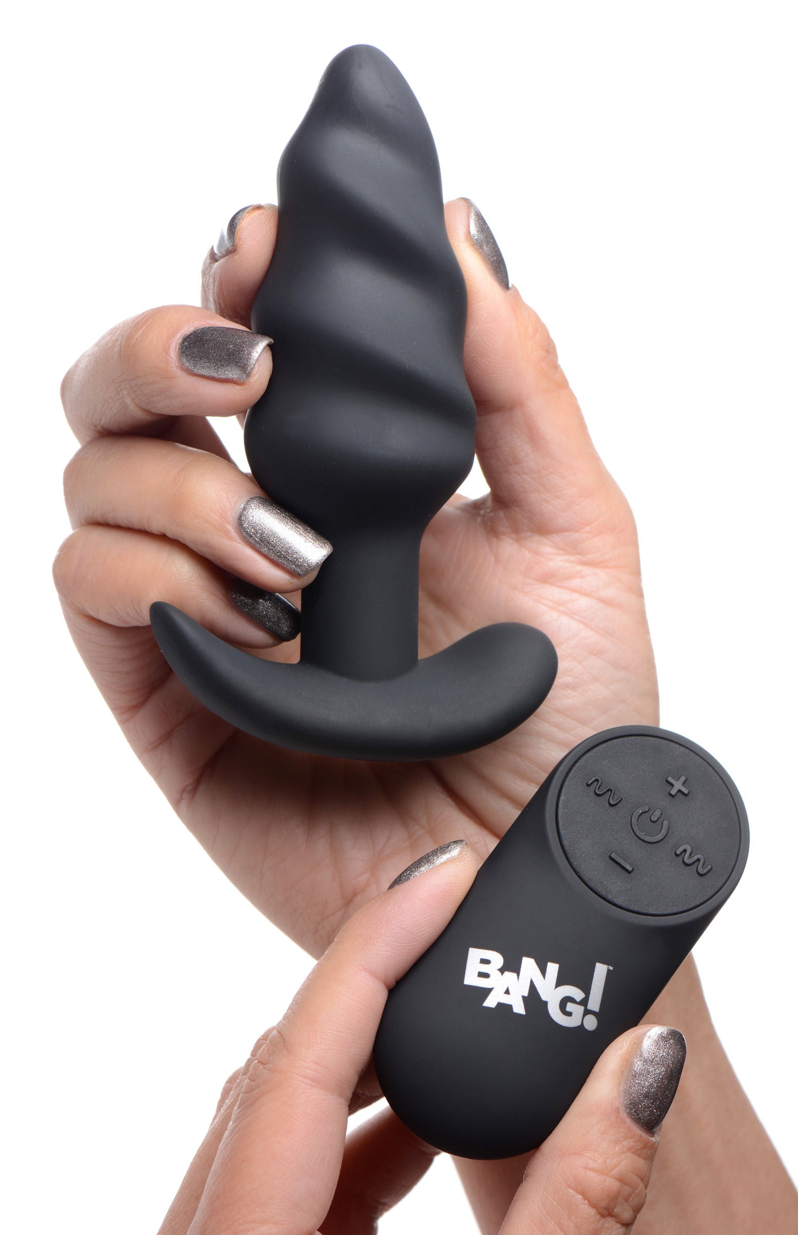 Silicone Remote Control Swirl Butt Plug Black Vibrator Toy Butt Plugs - Vibrating