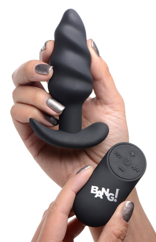 Silicone Remote Control Swirl Butt Plug Black Vibrator Toy Butt Plugs - Vibrating
