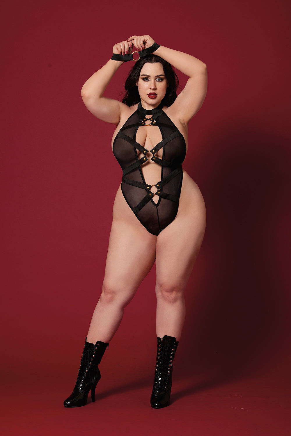 Fetish Teddy and Restraints Lingerie Queen Size Black Set Black Curvy Size > Clothes > Plus Size Lingerie