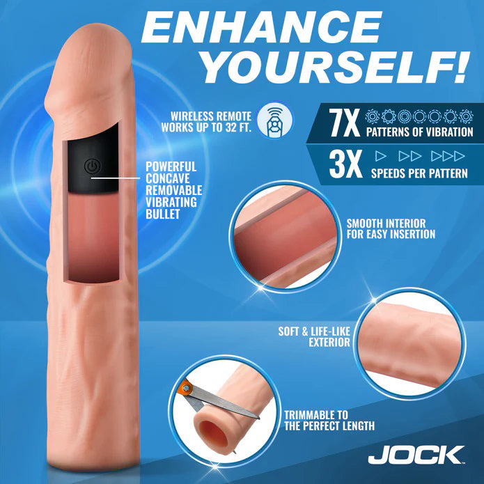 Jock Enhancers 1.5 Inch Vibrating Penis Extension with Remote Medium > Sex Toys For Men > Penis Sleeves