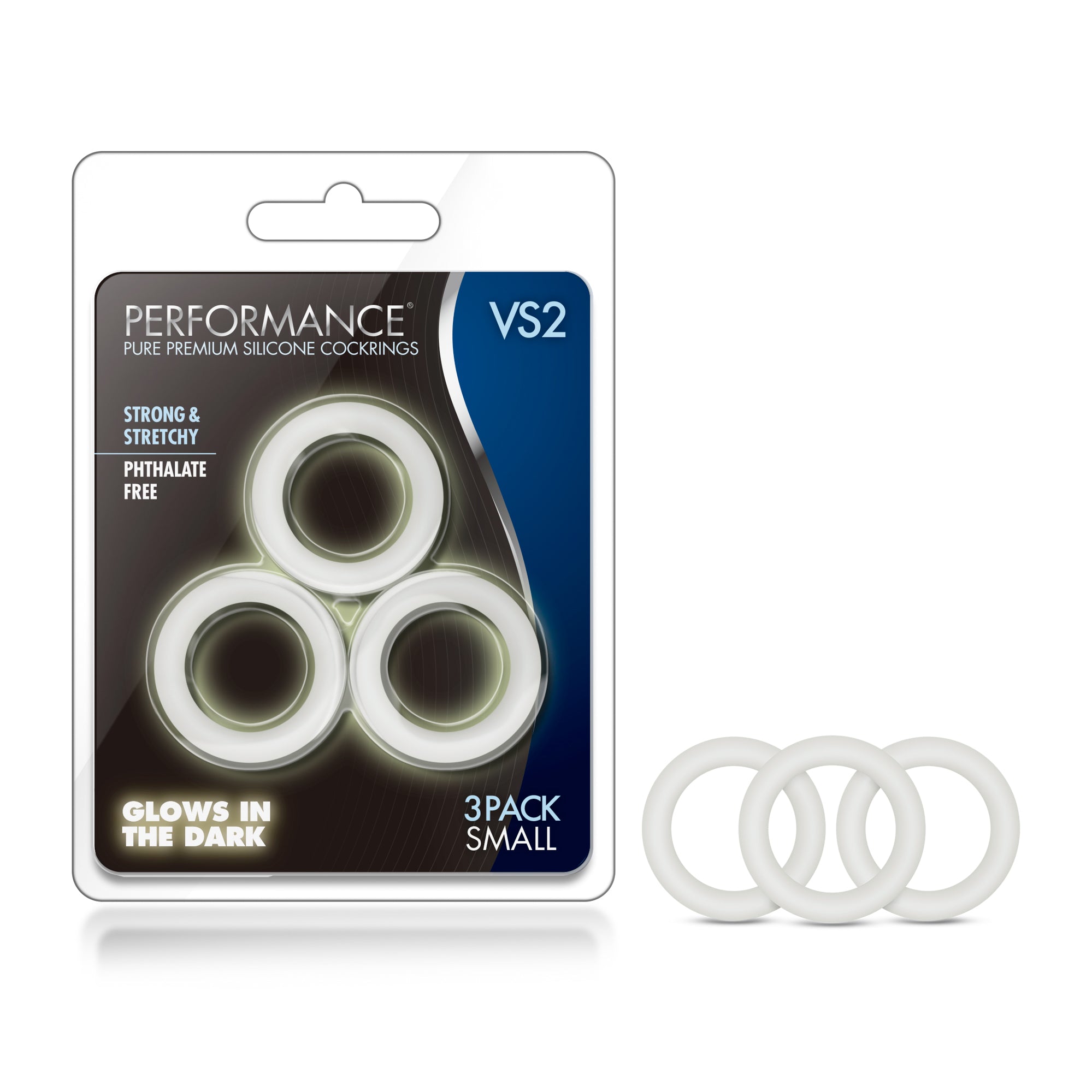 Performance VS2 Glow In Dark Small Silicone Cockrings Set of 3 White COCK RING Set