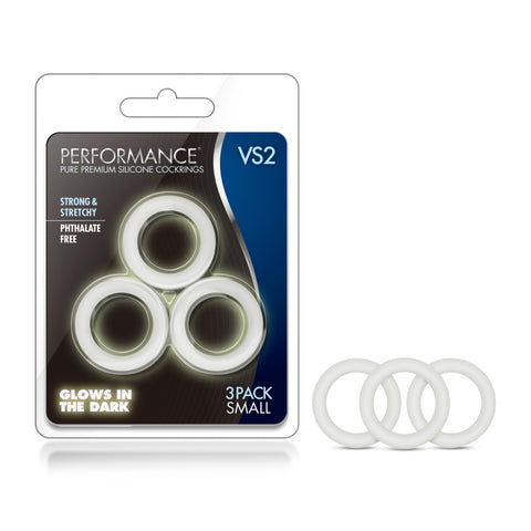 Performance VS2 Glow In Dark Small Silicone Cockrings Set of 3 White COCK RING Set