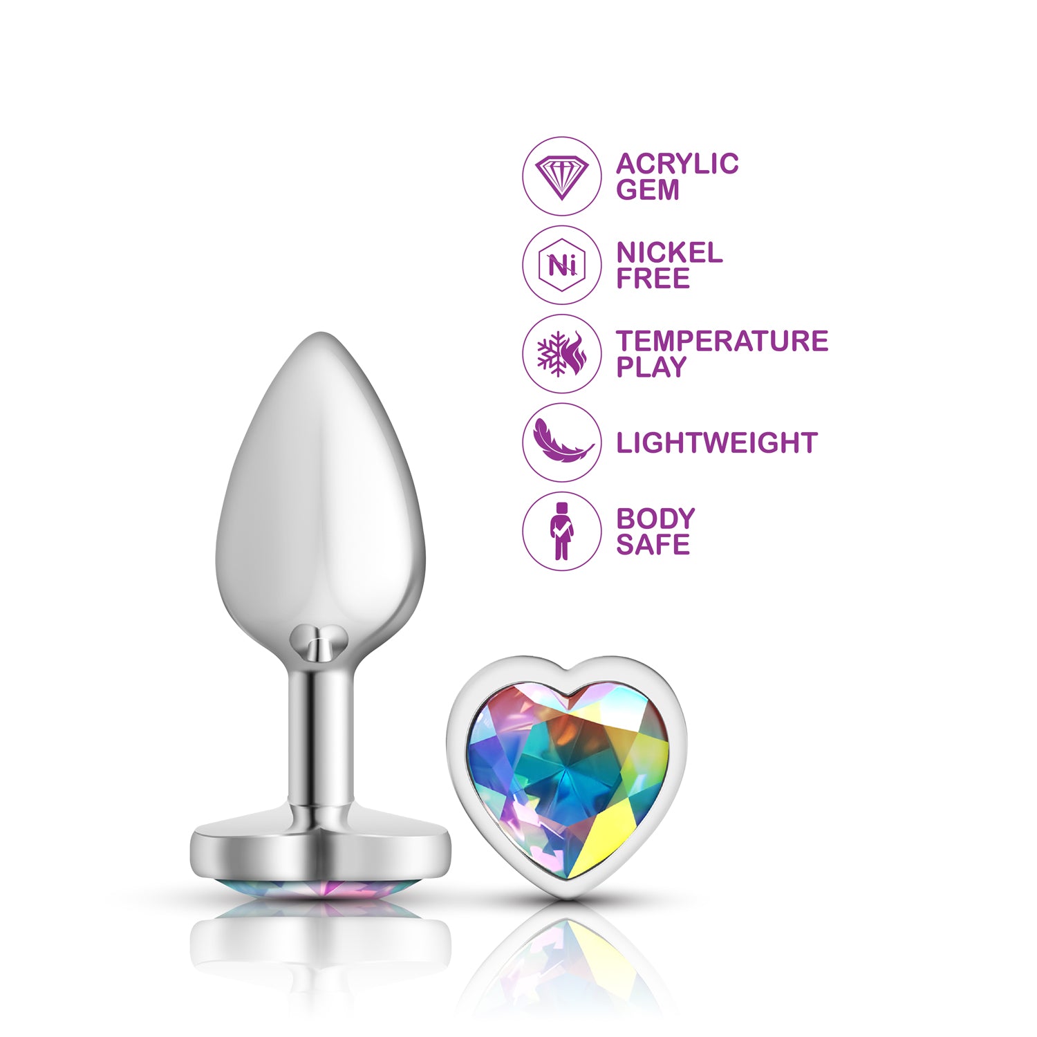 Cheeky Charms Silver Metal Butt Plug with Heart Clear Jewel Small > Anal Range > Jewel Butt Plugs
