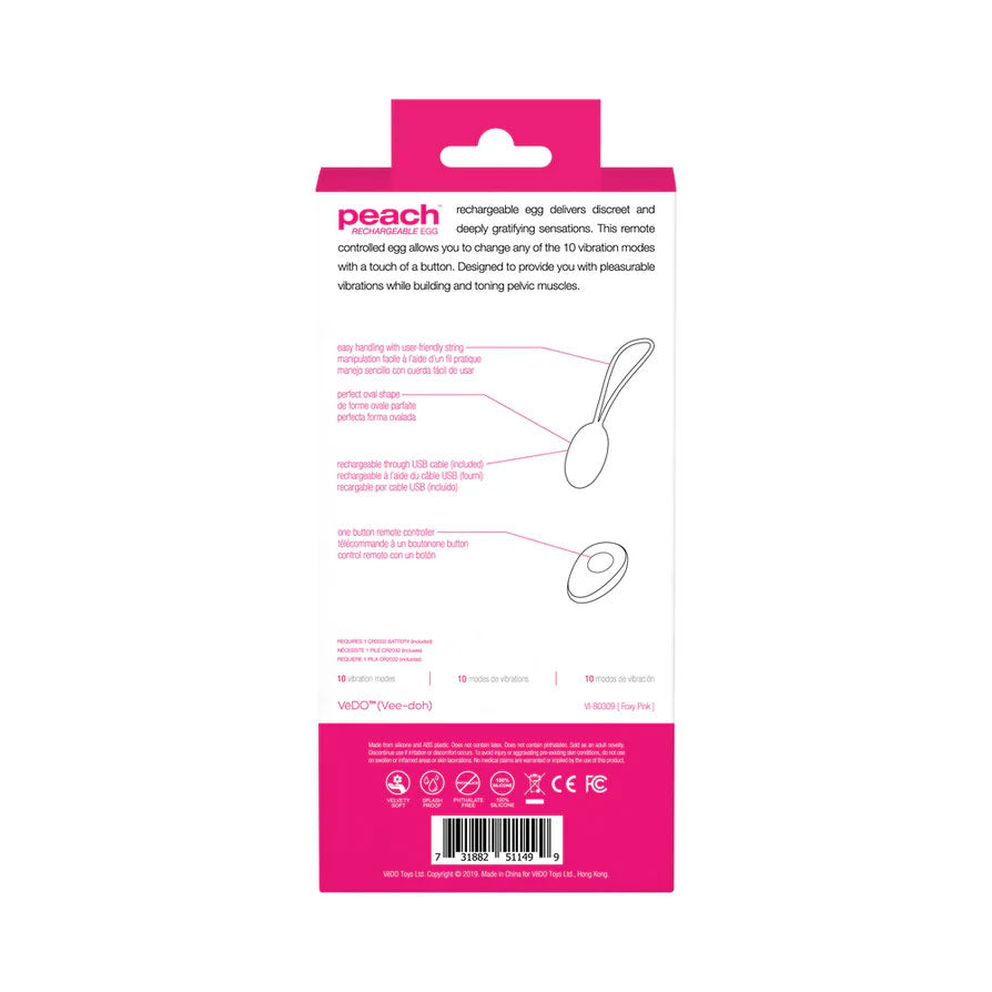 Peach Vibrating Egg in Foxy Pink Quiet Powerful > Sex Toys For Ladies > Vibrating Eggs