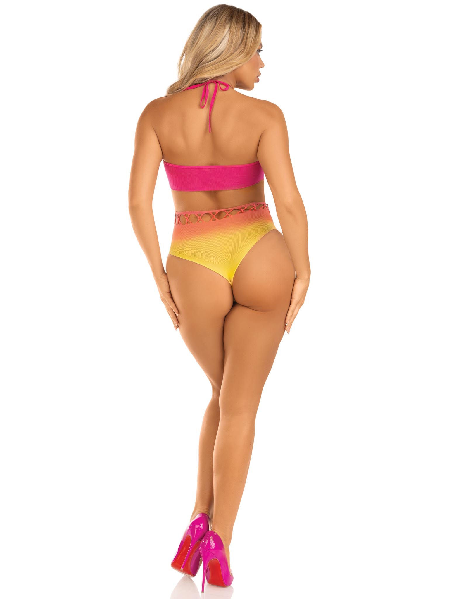 Ombre Halter Bodysuit One Size Seamless Lingerie Sunset Design Bodystocking