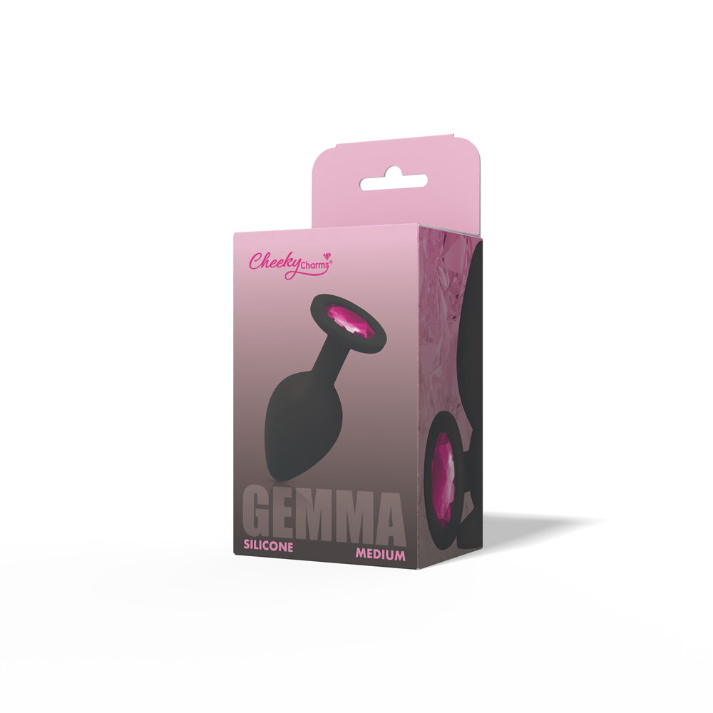 Gemma 3.16 Inch Pink Gem Black Silicone Plug – Medium Butt Plug 1 > Anal Range > Jewel Butt Plugs