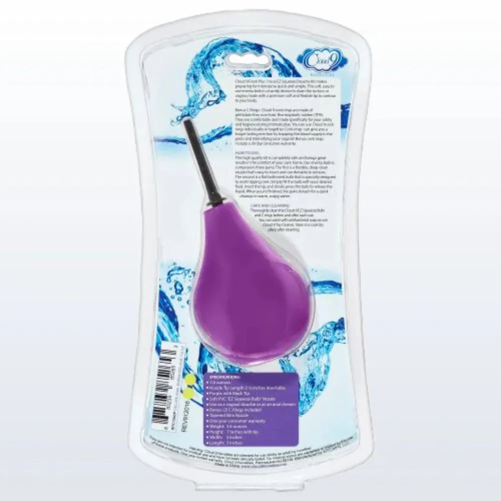 Cloud 9 Fresh and Deluxe Anal Enema Bulb With Soft Tip and C-Rings – 7.6oz Douche Purple > Essentials > Douches