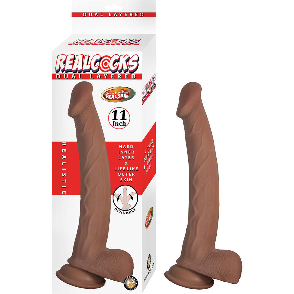Realcocks Dual Layered 11 Inch Brown – Bendable Dual-Density Dong Brown Dongs Realistic