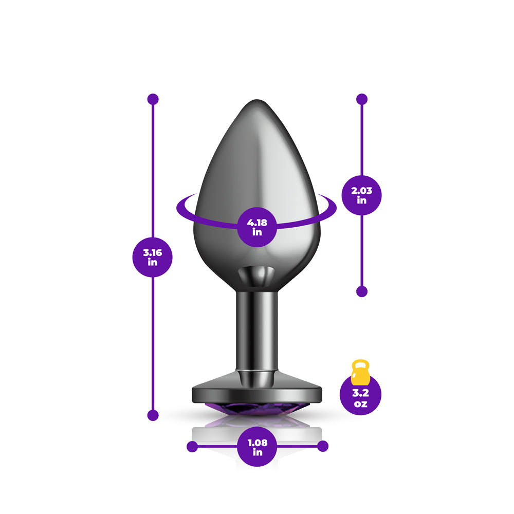 Cheeky Charms Gunmetal Round Butt Plug with Purple Jewel Medium (8.03cm) > Anal Range > Jewel Butt Plugs