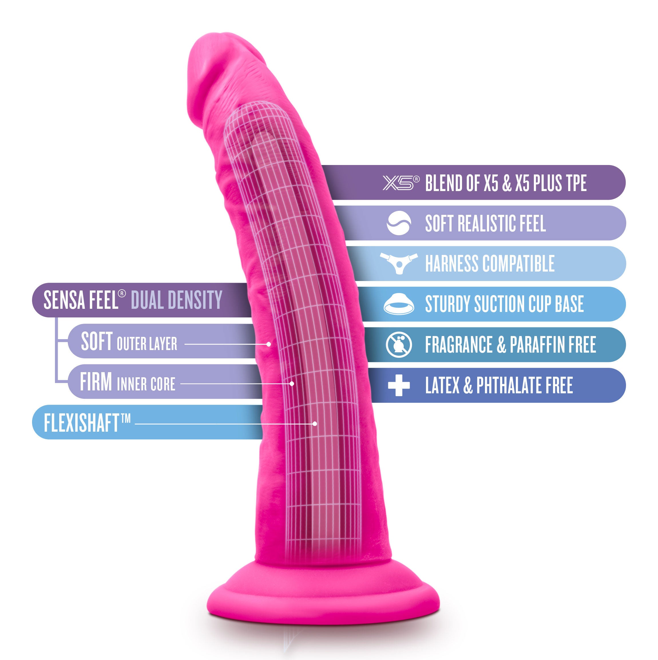 Au Naturel Bold Jack 7 Inch Pink Realistic Bendable Dildo DONGS