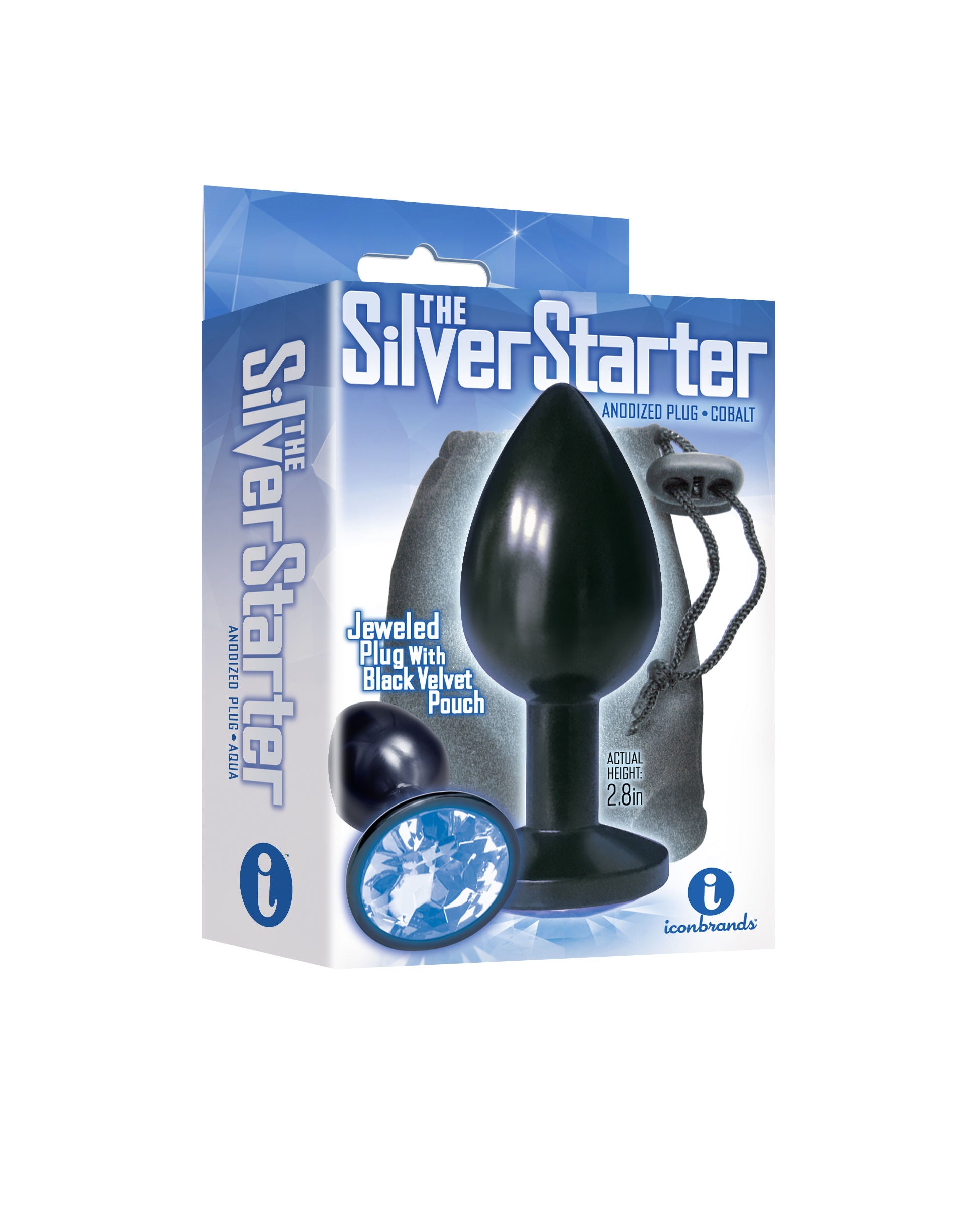 Silver Anodized Stainless Steel Butt Plug with Cobalt Jewel > Anal Range > Jewel Butt Plugs