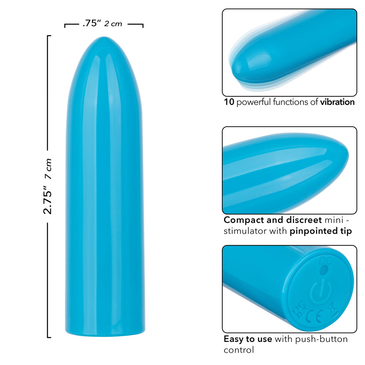 Turbo Buzz Mini Bullet Vibrator Blue Waterproof Discreet Use BULLETS