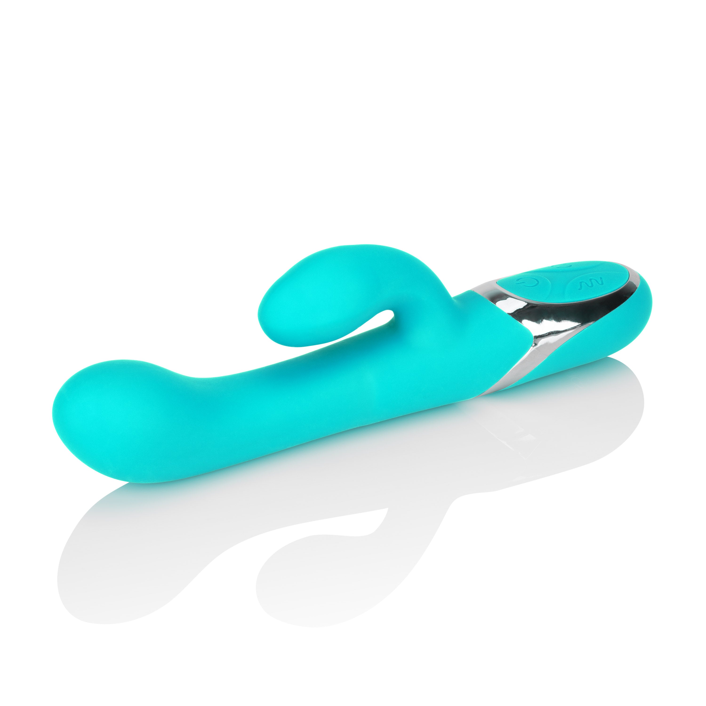 Enchanted Lover Vibrating Massager with Rotating Beads and Clitoral Stimulator in Teal Silicone VIBRATORS-RABBIT