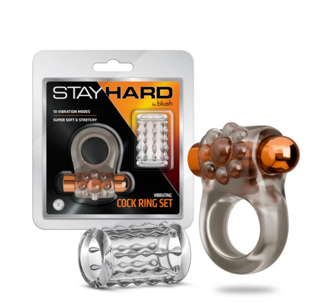 Stay Hard Vibrating Cock Ring Set With Textured Sleeve - Stamina Enhancer Multi > Cock Ring > Vibrating