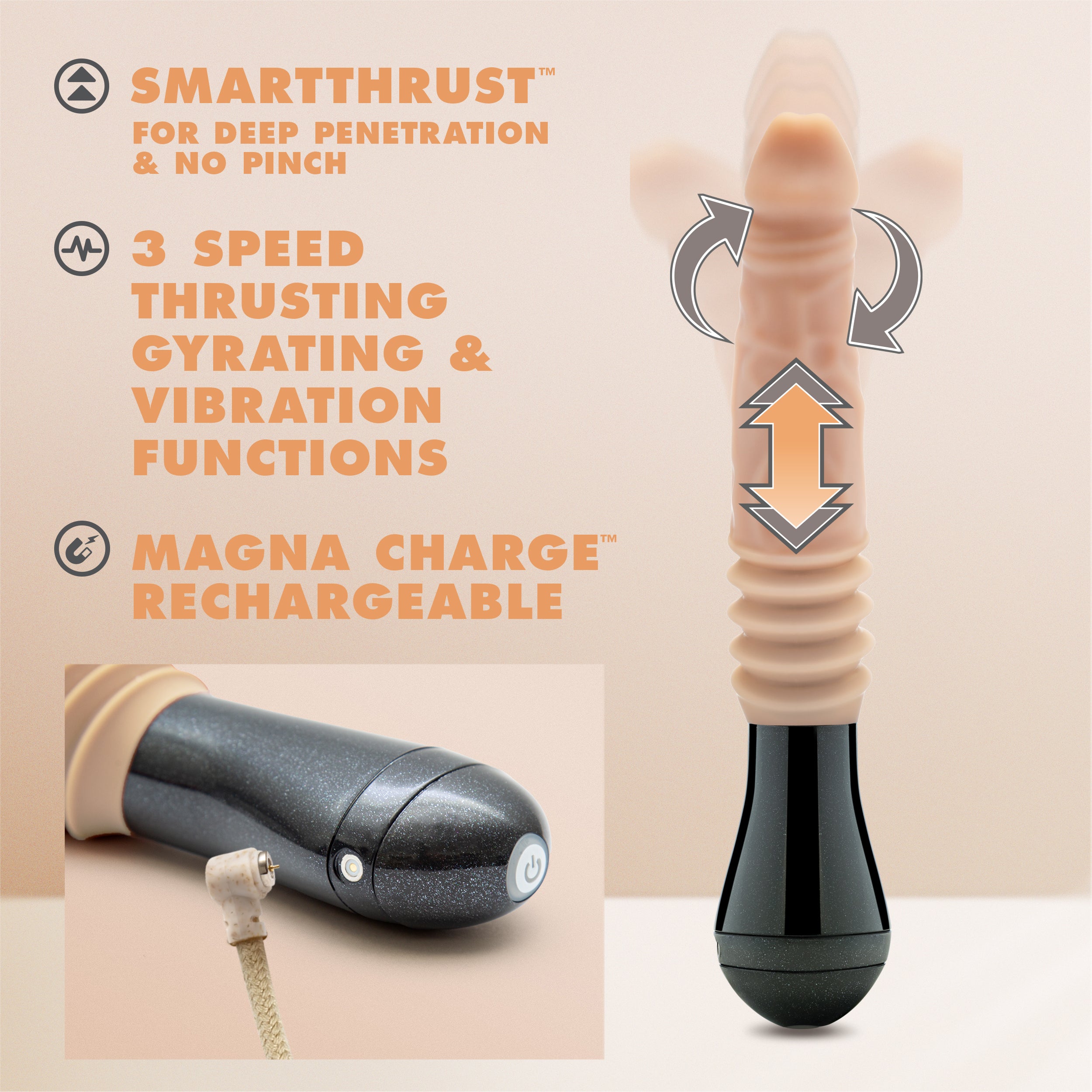Dr Knight Thrusting Gyrating Silicone Vibrating Dildo Beige DONGS Thrusting