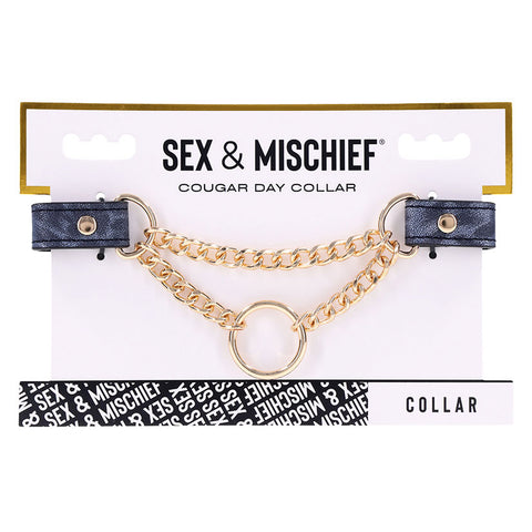Sex & Mischief Cougar Day Collar Navy and Gold with Chain and Ring Size 38-43 cm > Bondage Gear > Collars