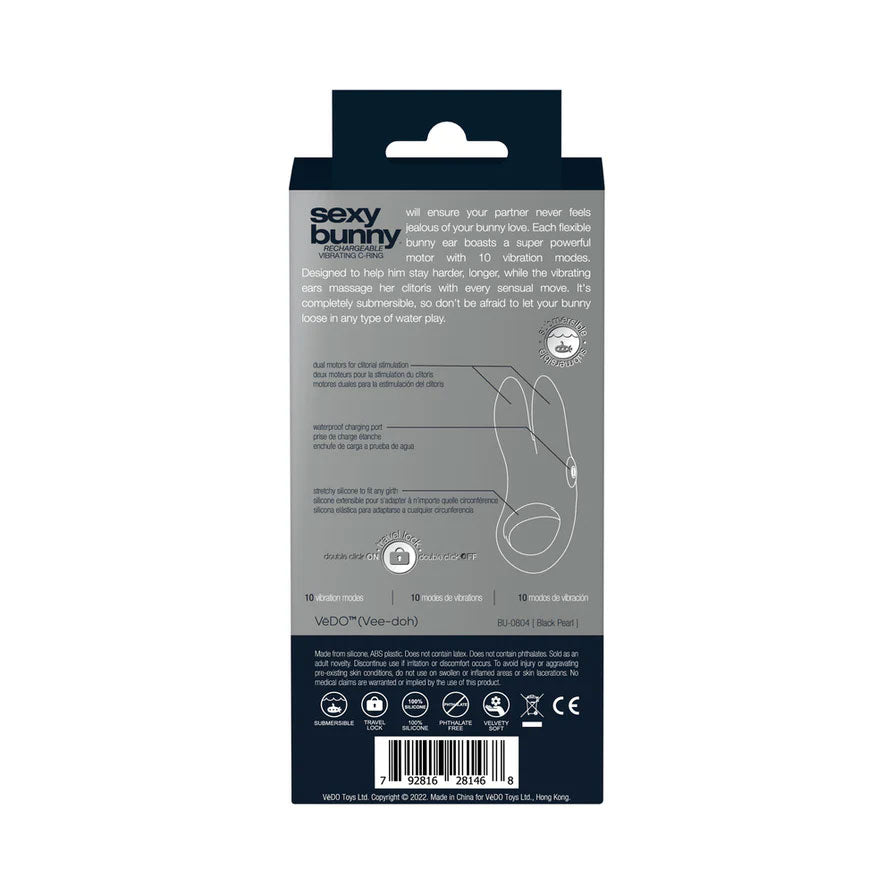 VeDO Sexy Bunny Vibrating Cock Ring Black Pearl > Sex Toys > Couples Toys