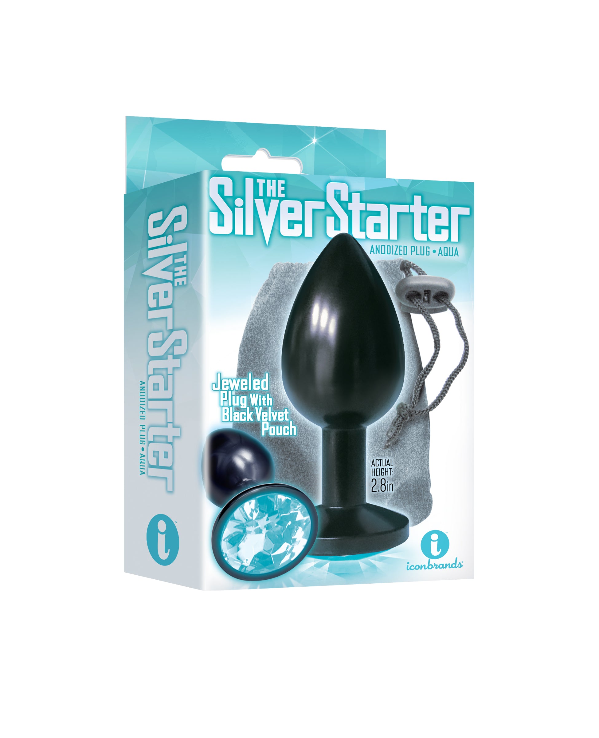 The Silver Starter Anodised 7.1 cm Butt Plug with Aqua Jewel > Anal Range > Jewel Butt Plugs