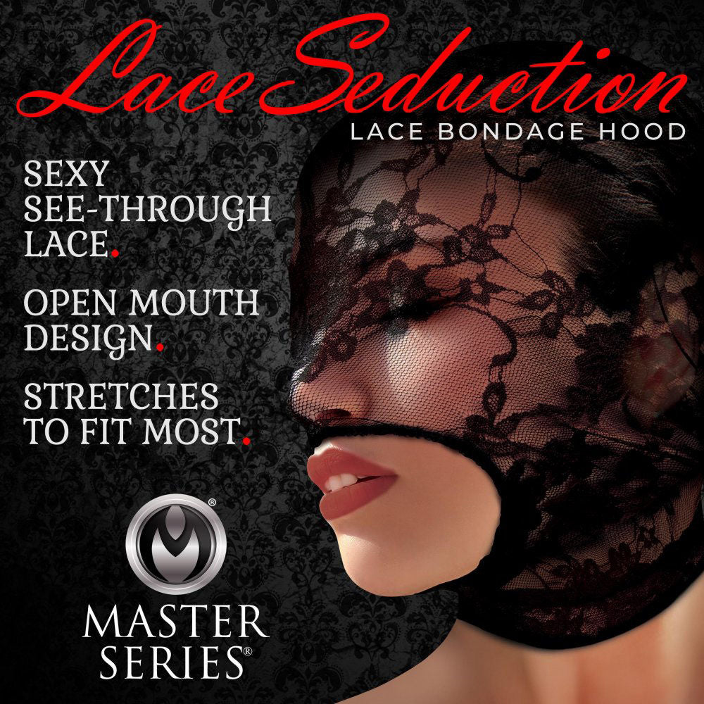 Lace Seduction Black Lace Bondage Hood Erotic Adult Clothing Black > Bondage Gear > Bondage Hoods