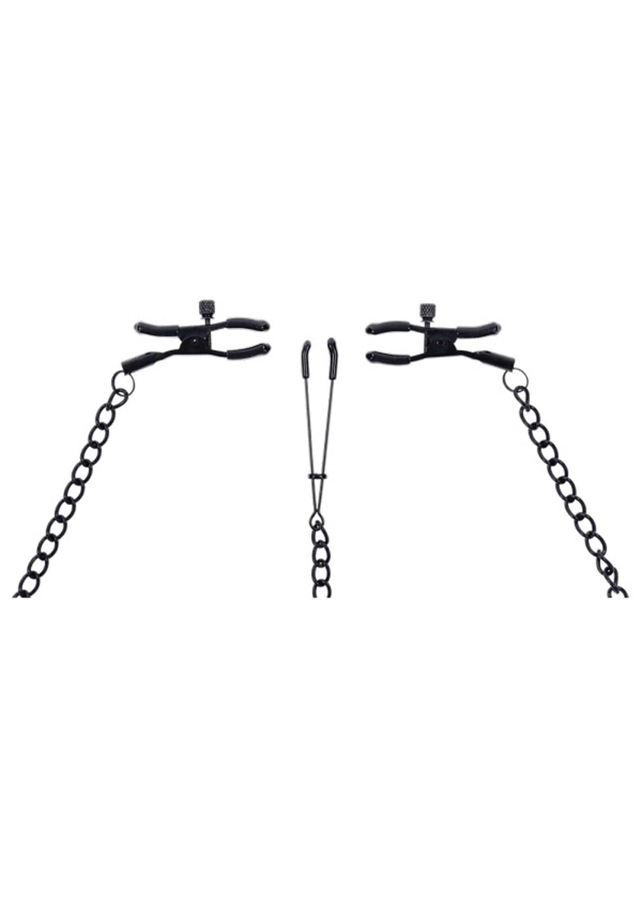Saffron Black Nipple to Clit Set with Chains and Clamps Nipple Clamps