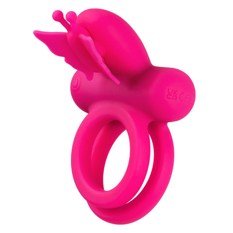 CalExotics Silicone Rechargeable Pink Butterfly Dual Ring with 12 Vibration Functions and Waterproof Design Cock Rings Vibrating