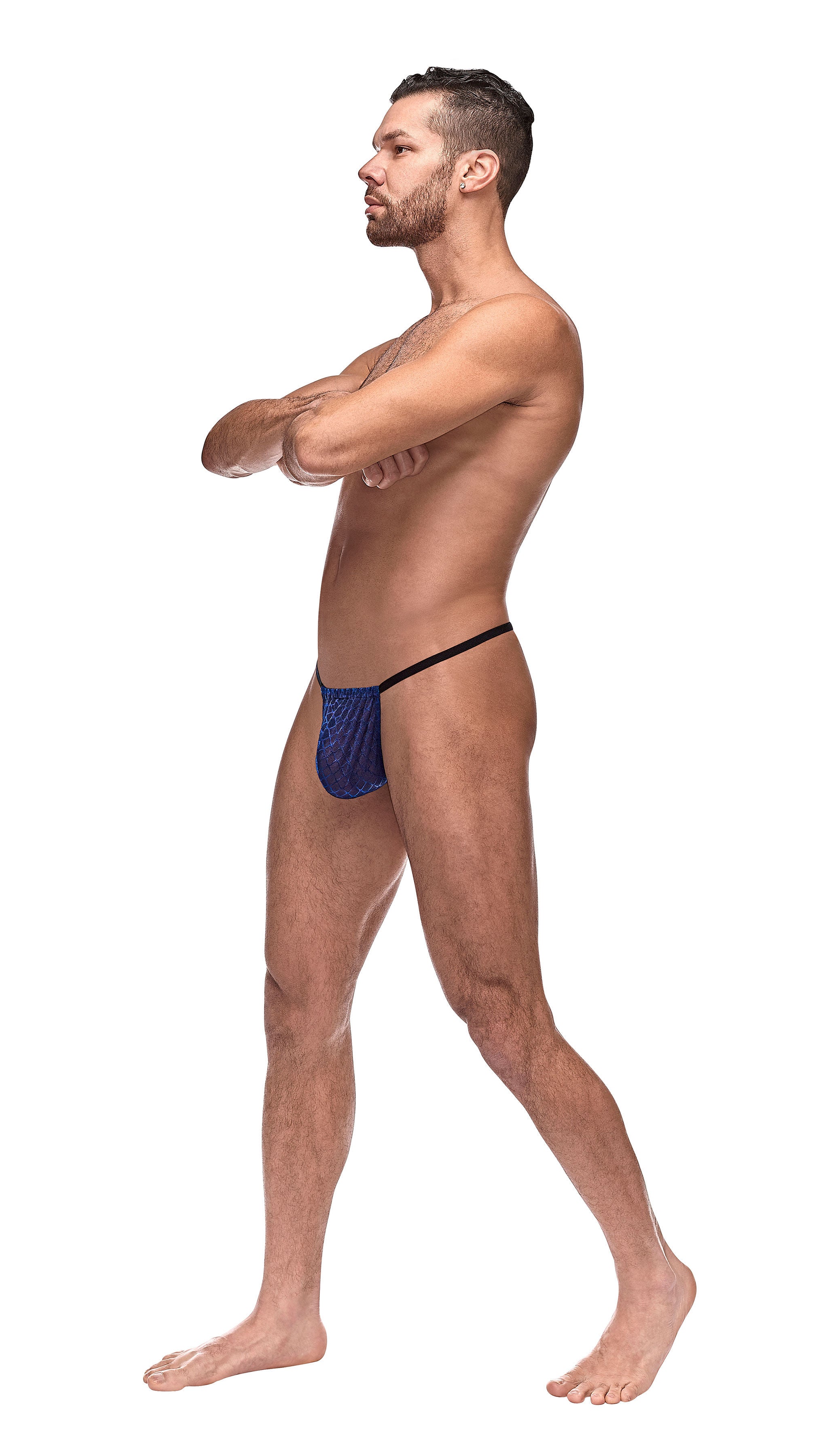 Diamond Mesh Posing Strap Navy – Stretch Mens G-String Mens G-Strings