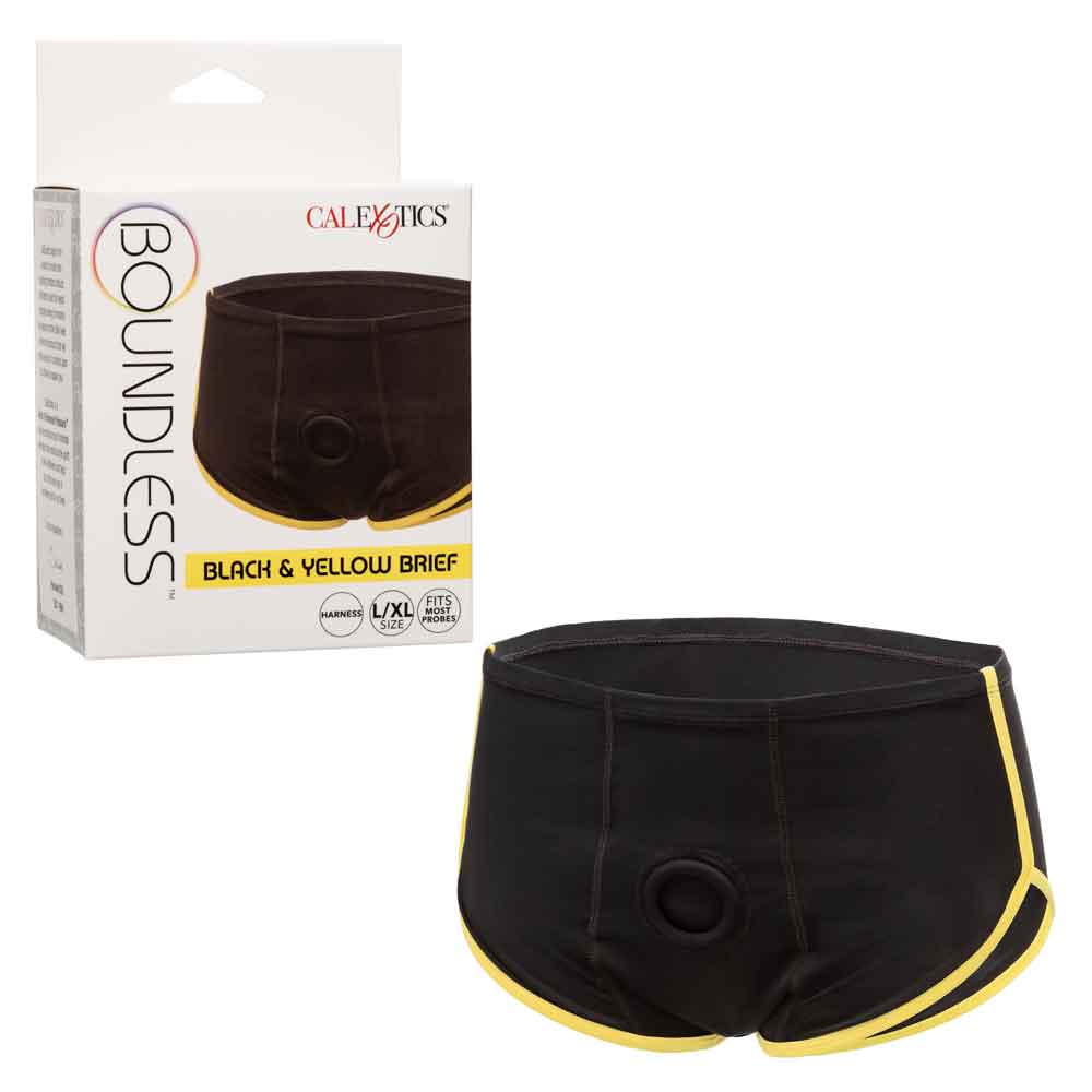 Boundless Black and Yellow Harness Brief for Men Large XL Harnesses & Strap-Ons