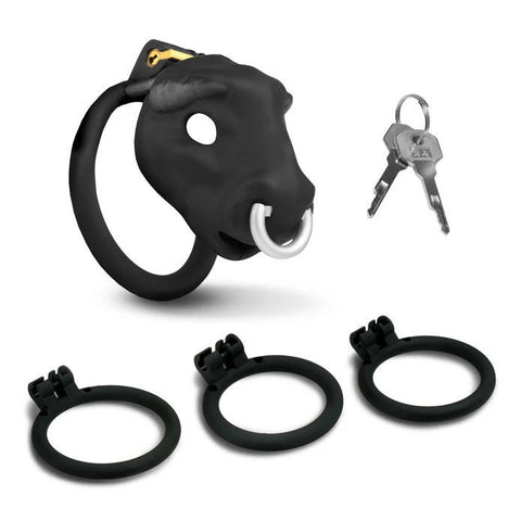 Bull Chastity Cage with Bull Head Design and Adjustable Rings Cages