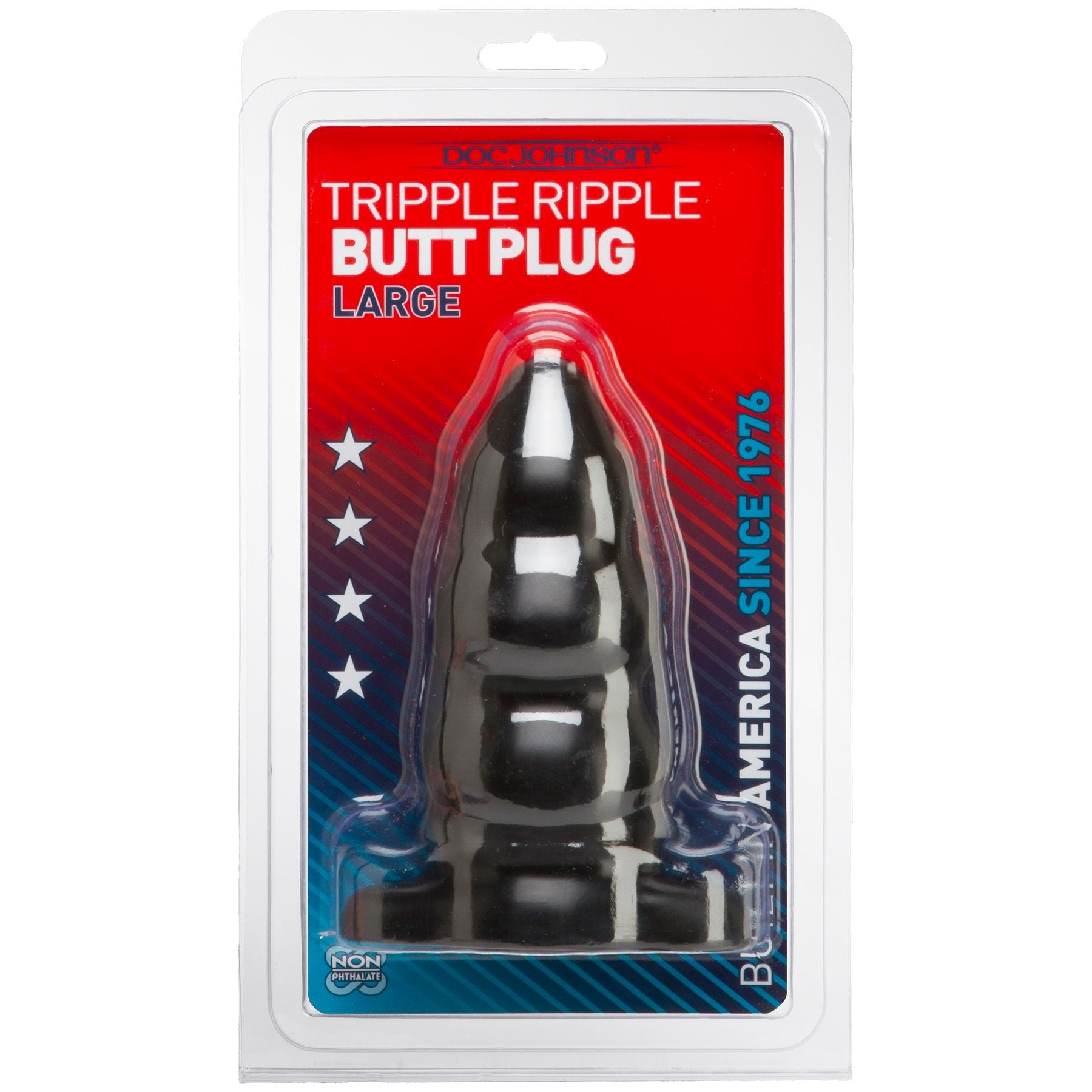 Triple Ripple Large Black Butt Plug Anal Toy by Doc Johnson Butt Plugs