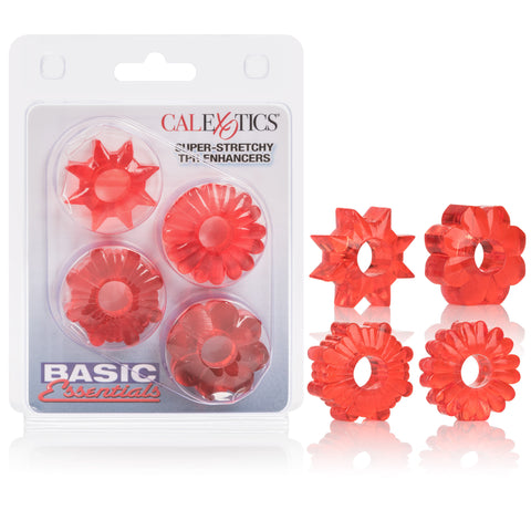 Basic Essentials 4 Pack Clear Stretchy Enhancers Sex Toys COCK RING Set