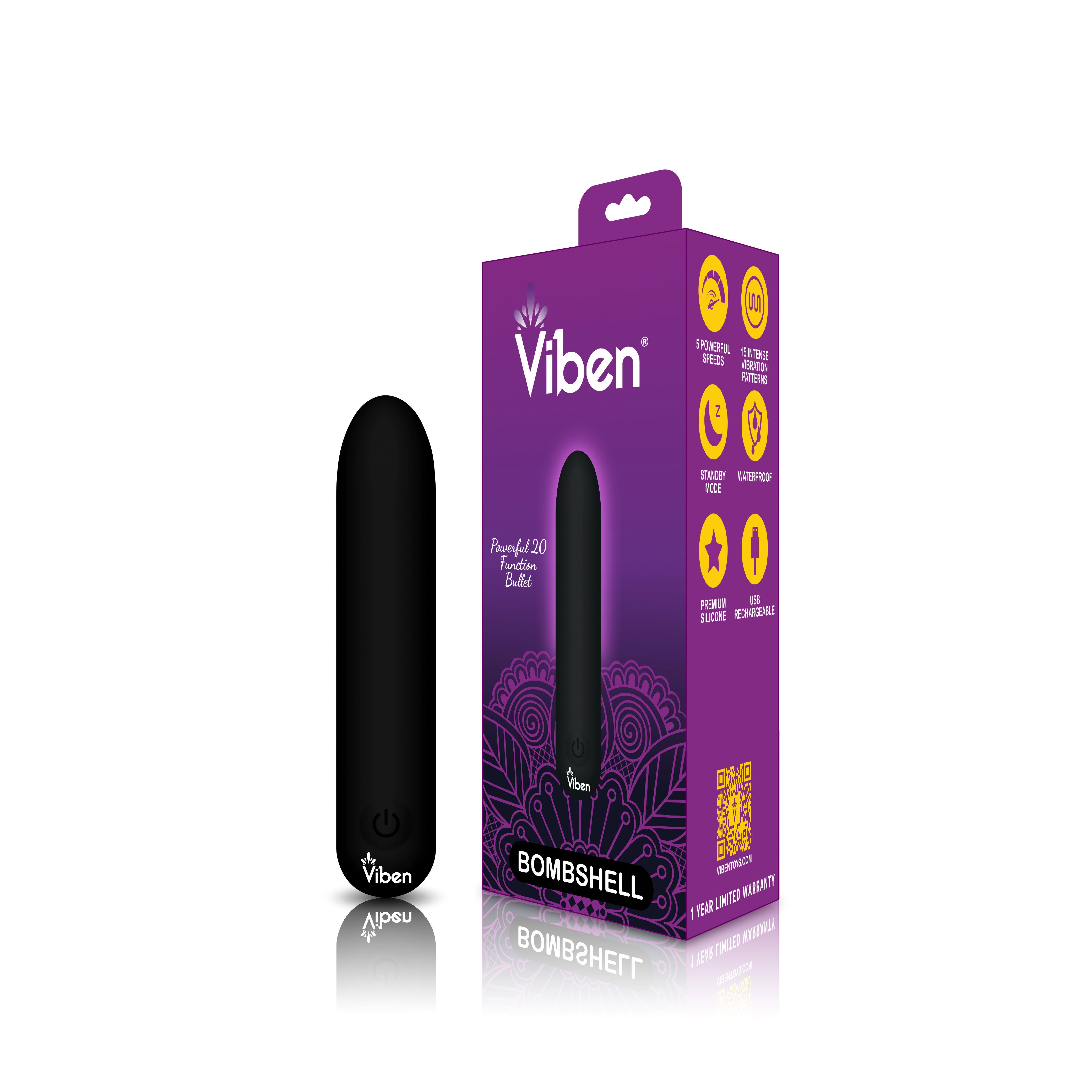 Bombshell Flexible Bullet Vibrator Black Silicone USB Rechargeable Black BULLETS