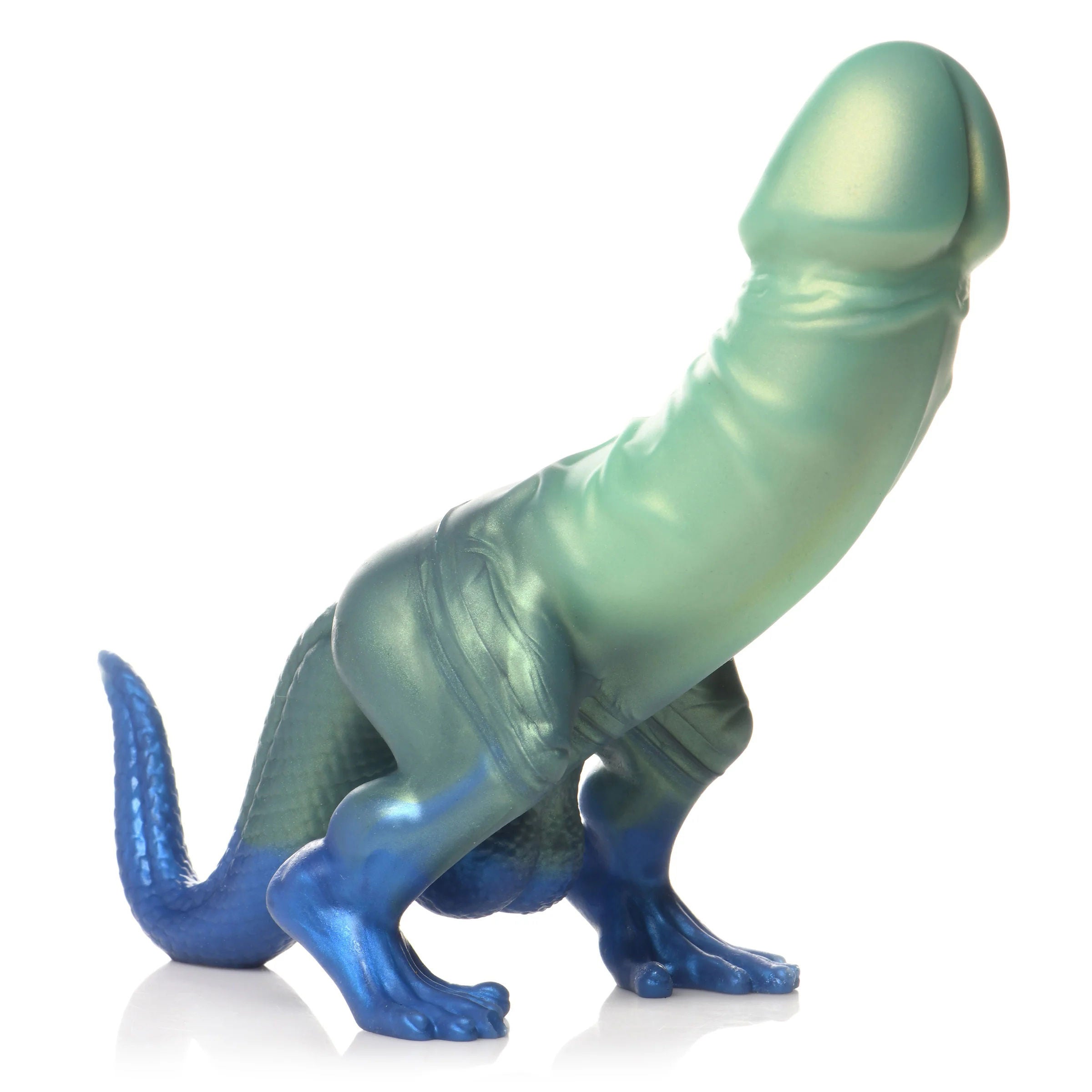 Jurassic Cock Dinosaur Silicone Dildo with Curved Shaft Green Fantasy Dongs