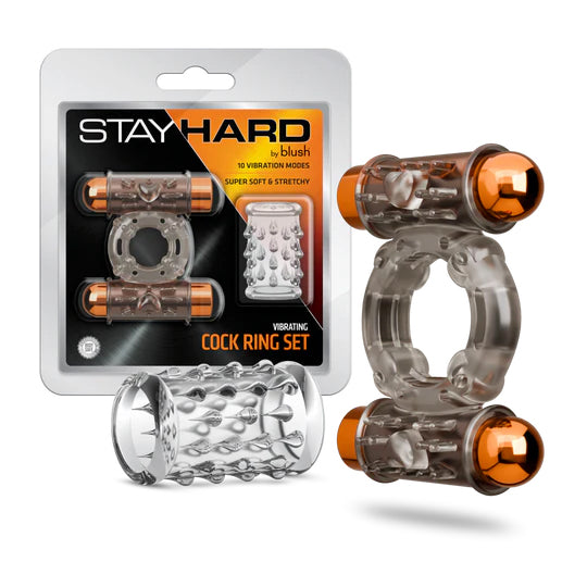 Stay Hard Vibrating Cock Ring Set With Dual Bullets Textured Sheath - Cock Ring Set Secondary image