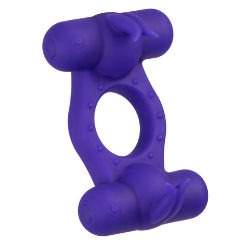 Silicone Rechargeable Triple Orgasm Enhancer in Purple with 12 Vibration Functions and Dual Independent Motors Cock Rings Vibrating