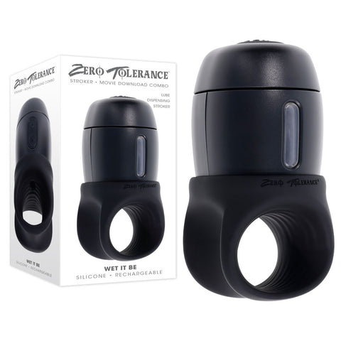 Zero Tolerance WET IT BE Stroker 4.5 cm USB Rechargeable Vibrator Black Cock Rings Vibrating