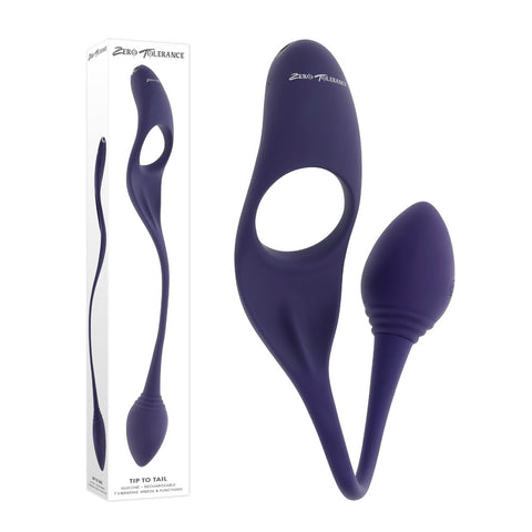 Zero Tolerance Tip to Tail Vibrating Plug and Penis Ring Adult Toy Purple Butt Plugs - Vibrating