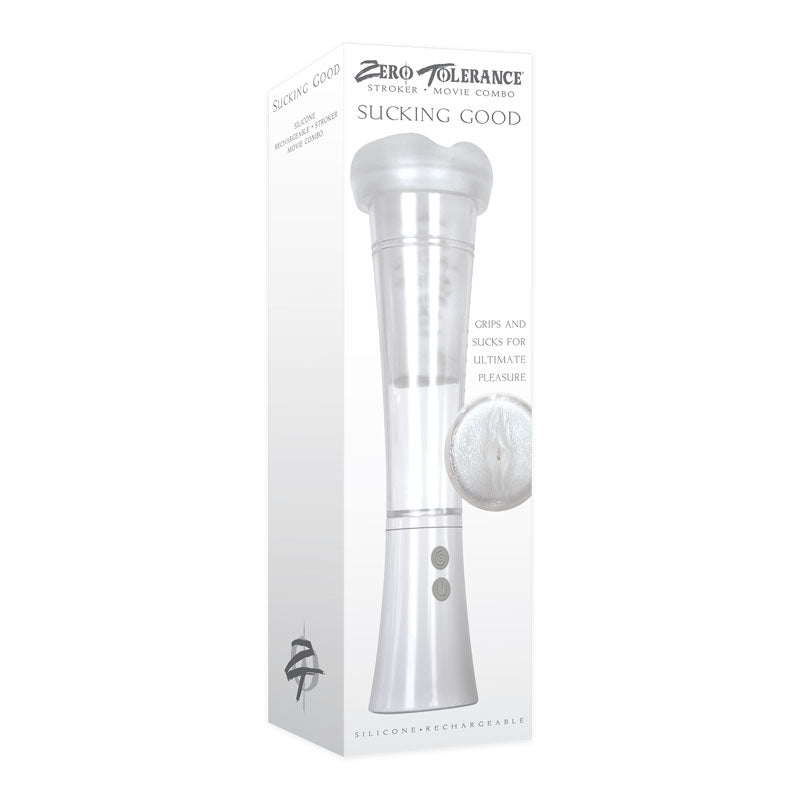 Zero Tolerance Sucking Good USB Rechargeable Vibrating Masturbator Clear Strokers - Auto