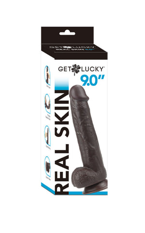 Get Lucky 9 Inch Bendable Real Skin Dildo in Dark Brown Dongs Realistic