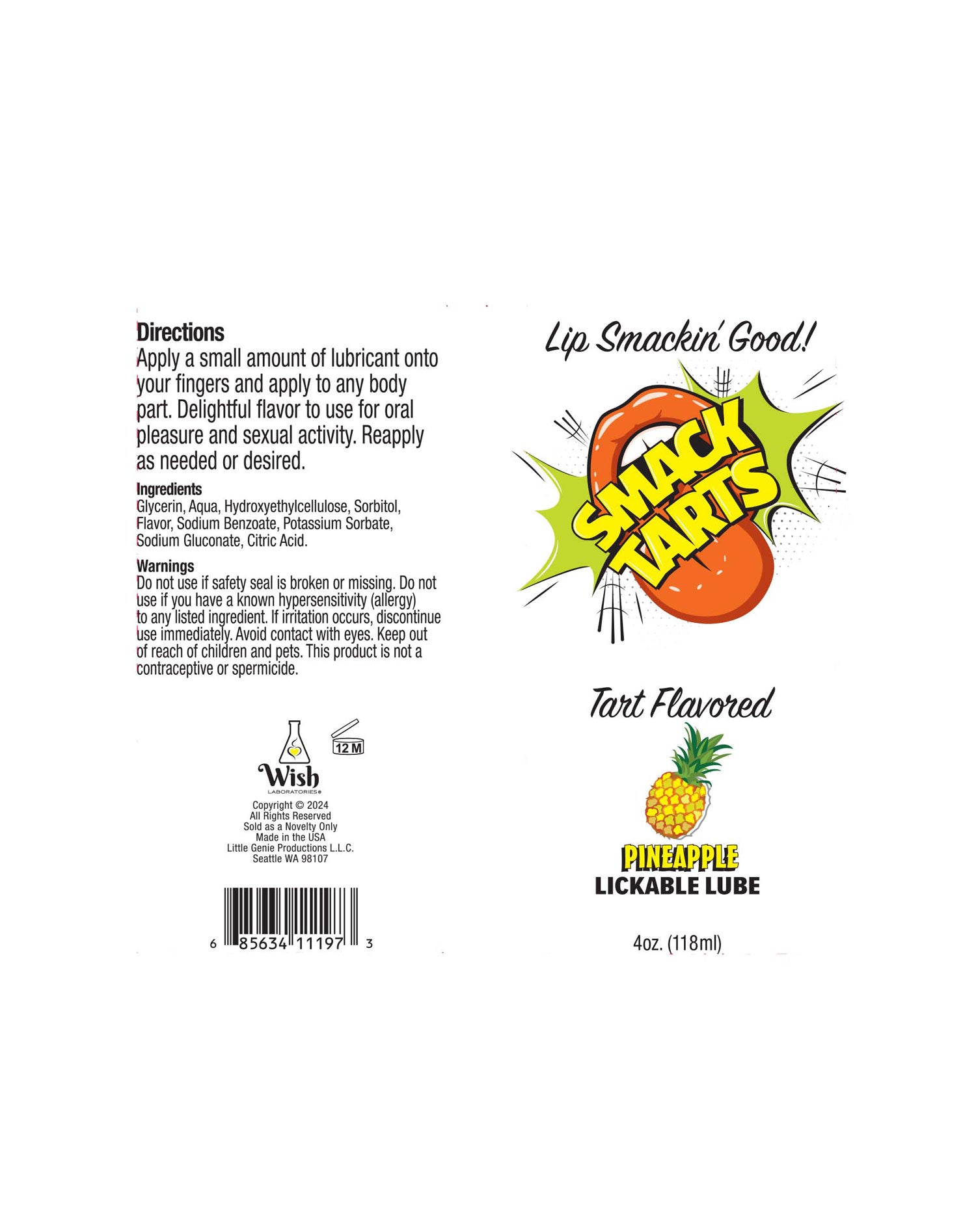 Smack Tarts Sour Pineapple Flavored Lubricant 120 ml Tube Flavoured Lube