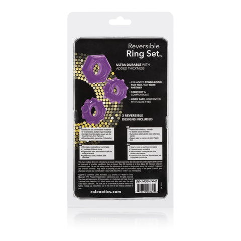 Reversible Ring Set Purple 3-Piece Stretchy Erection Enhancers with Textured Ridges and Grooves Purple COCK RING Set