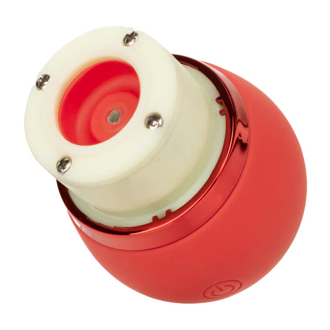 French Kiss Suck and Play Interchangeable Set Red Silicone Mini Massager with 12 Vibration and Suction Functions Suction Stimulator