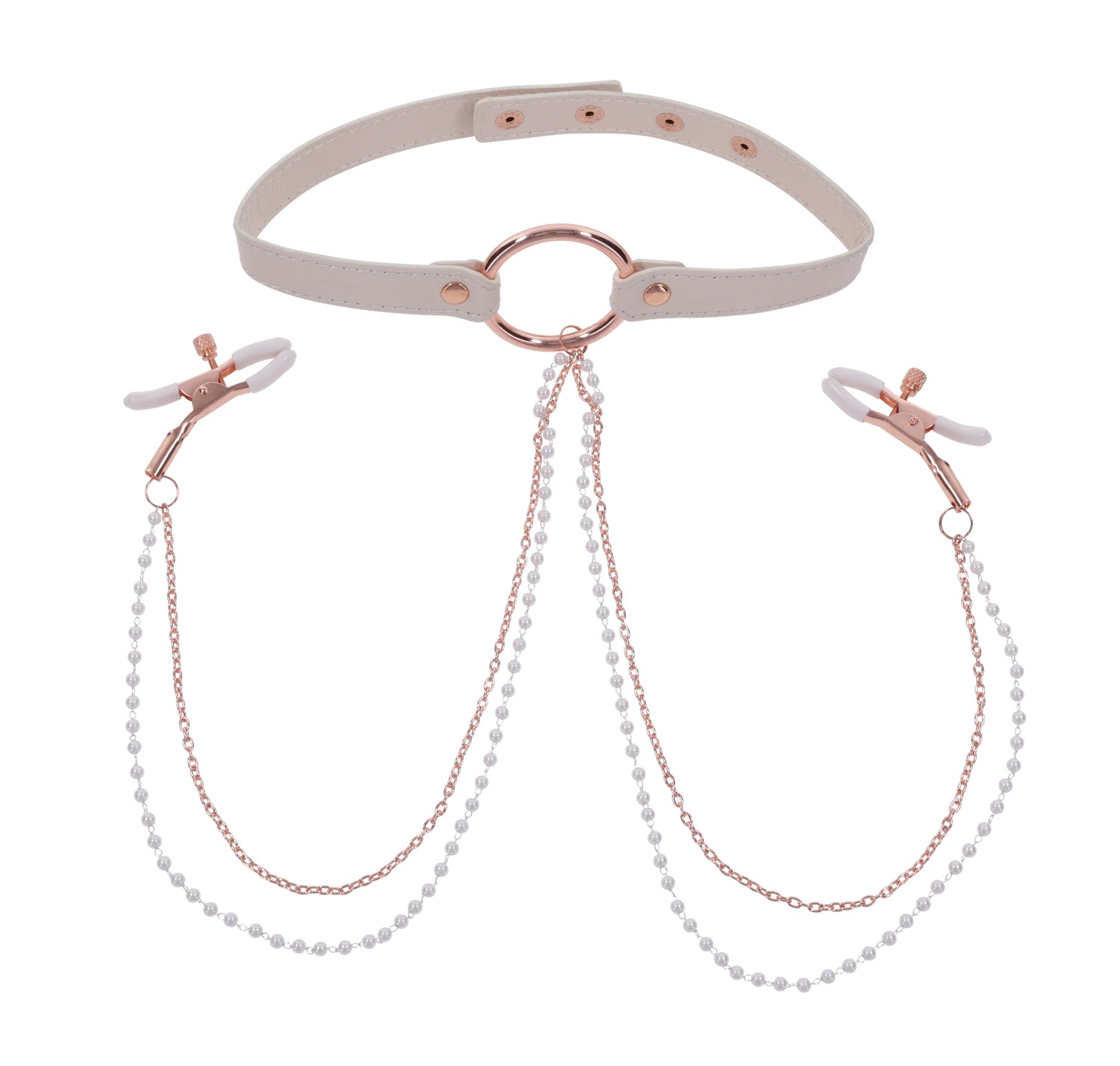 Sex & Mischief Peaches n CreaMe Collar with Nipple Clamps 35-44.5 cm Nipple Clamps