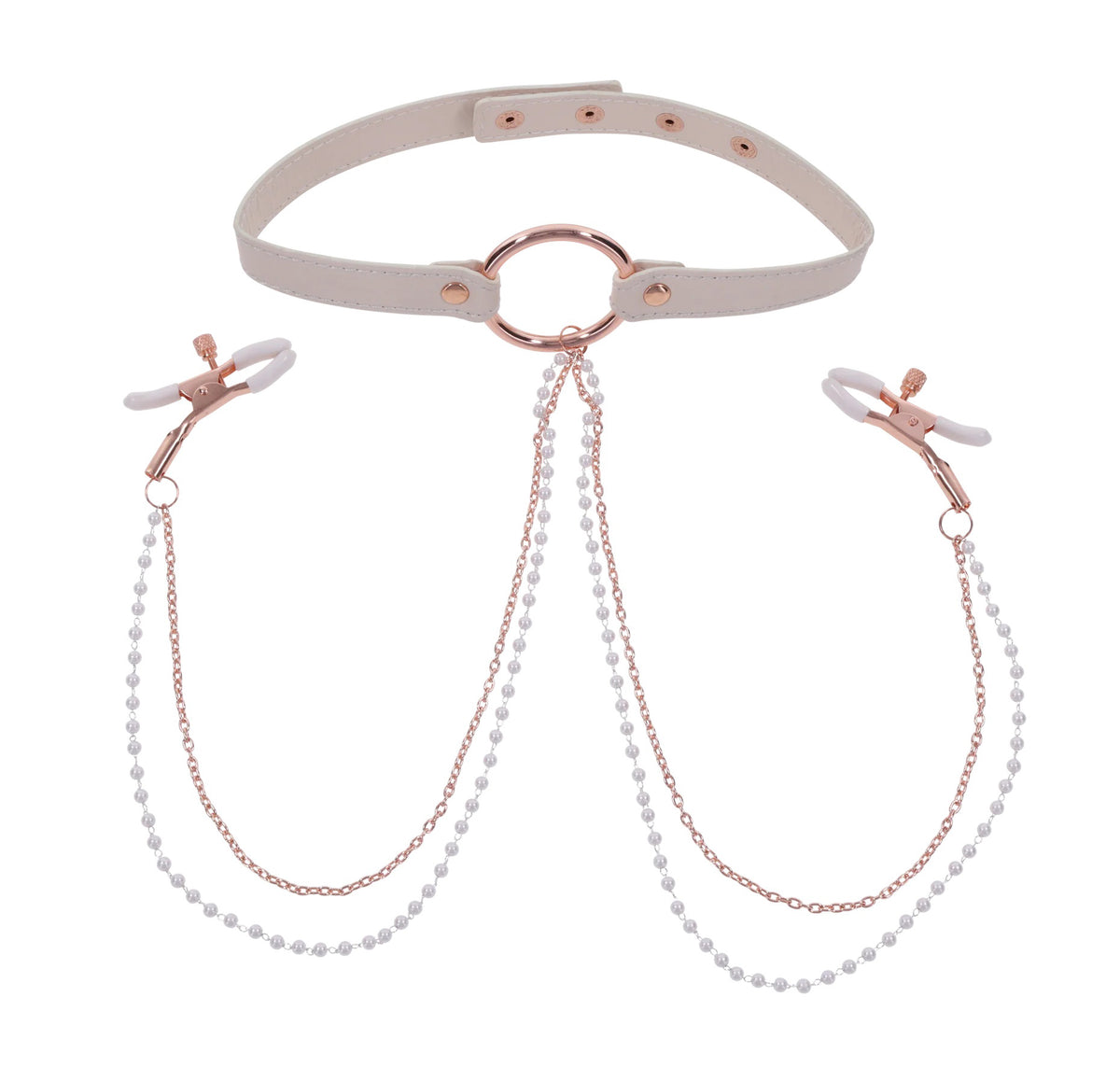 Sex & Mischief Peaches n CreaMe Collar with Nipple Clamps 35-44.5 cm > Sex Toys > Nipple Clips