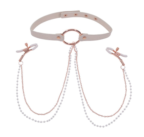 Sex & Mischief Peaches n CreaMe Collar with Nipple Clamps 35-44.5 cm Nipple Clamps
