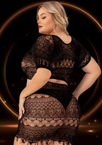 Black Crop Top and Skirt Lingerie Set Queen Size Two Piece > Clothes > Plus Size Lingerie