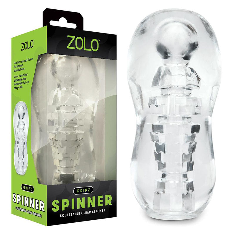 Zolo Gripz Spinner - Squeezable Clear Stroker > Sex Toys For Men > Masturbators Manual
