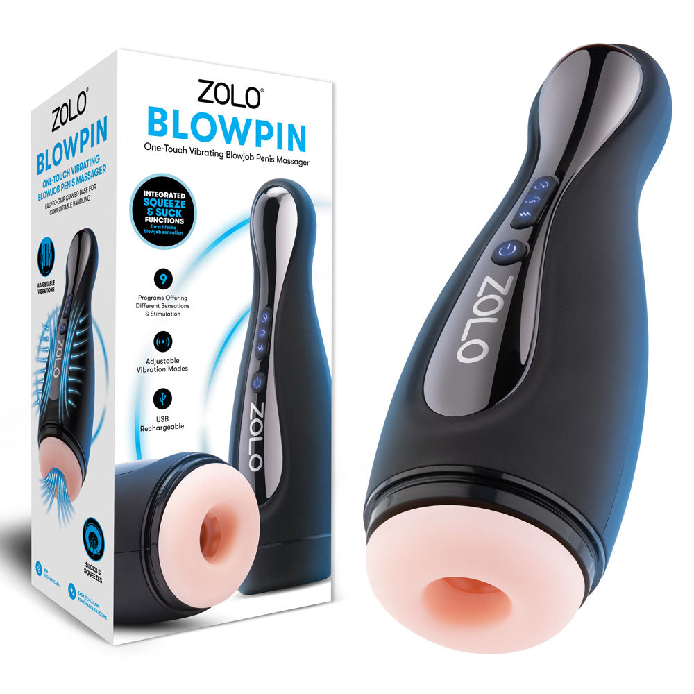 Zolo Blowpin USB Rechargeable Auto Sucking Vibrating Masturbator Flesh Strokers - Auto