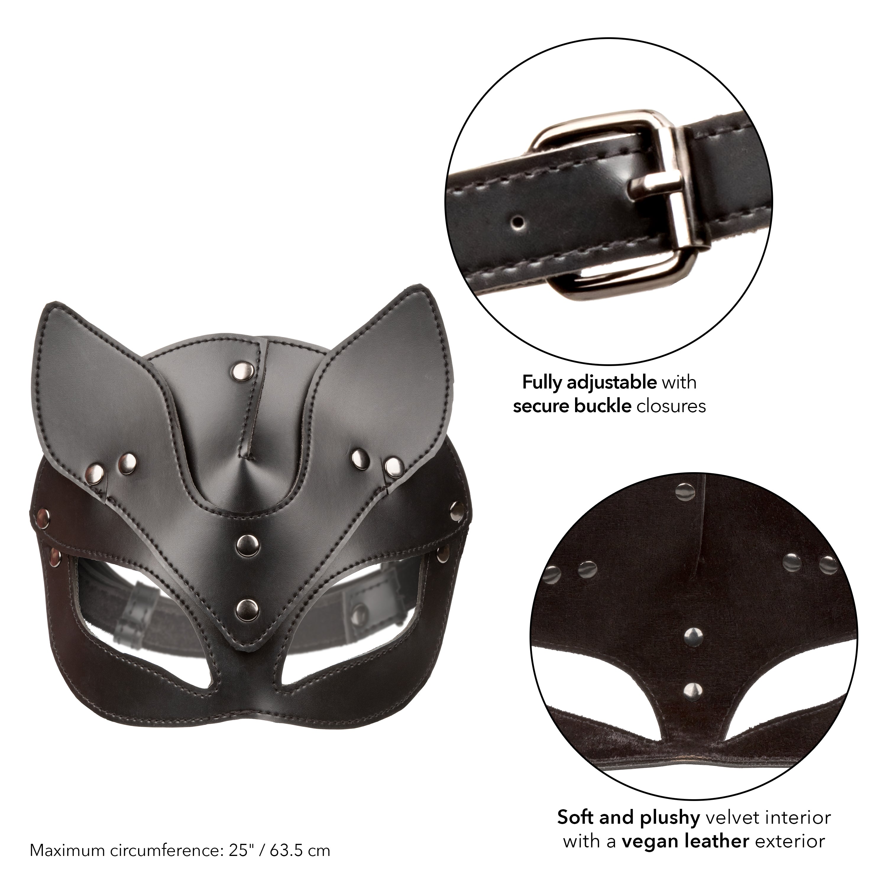 Euphoria Collection Black Cat Mask (Black) – Velvet Interior Adjustable Buckle Mask > Clothes > Costumes > Womens